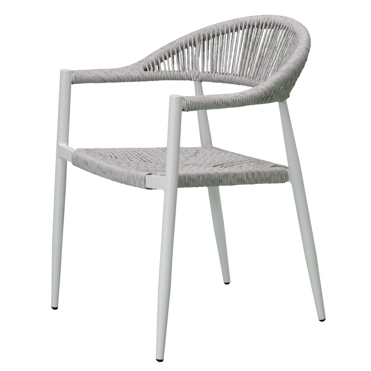 Fauteuil alu blanc et corde tressée blanc chiné