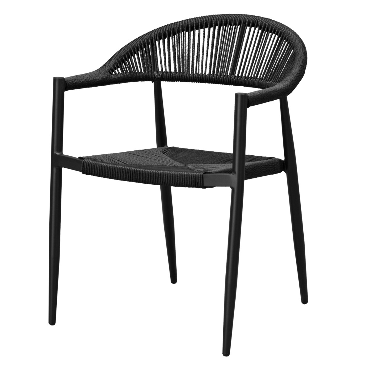 Fauteuil alu noir et corde tressée noire