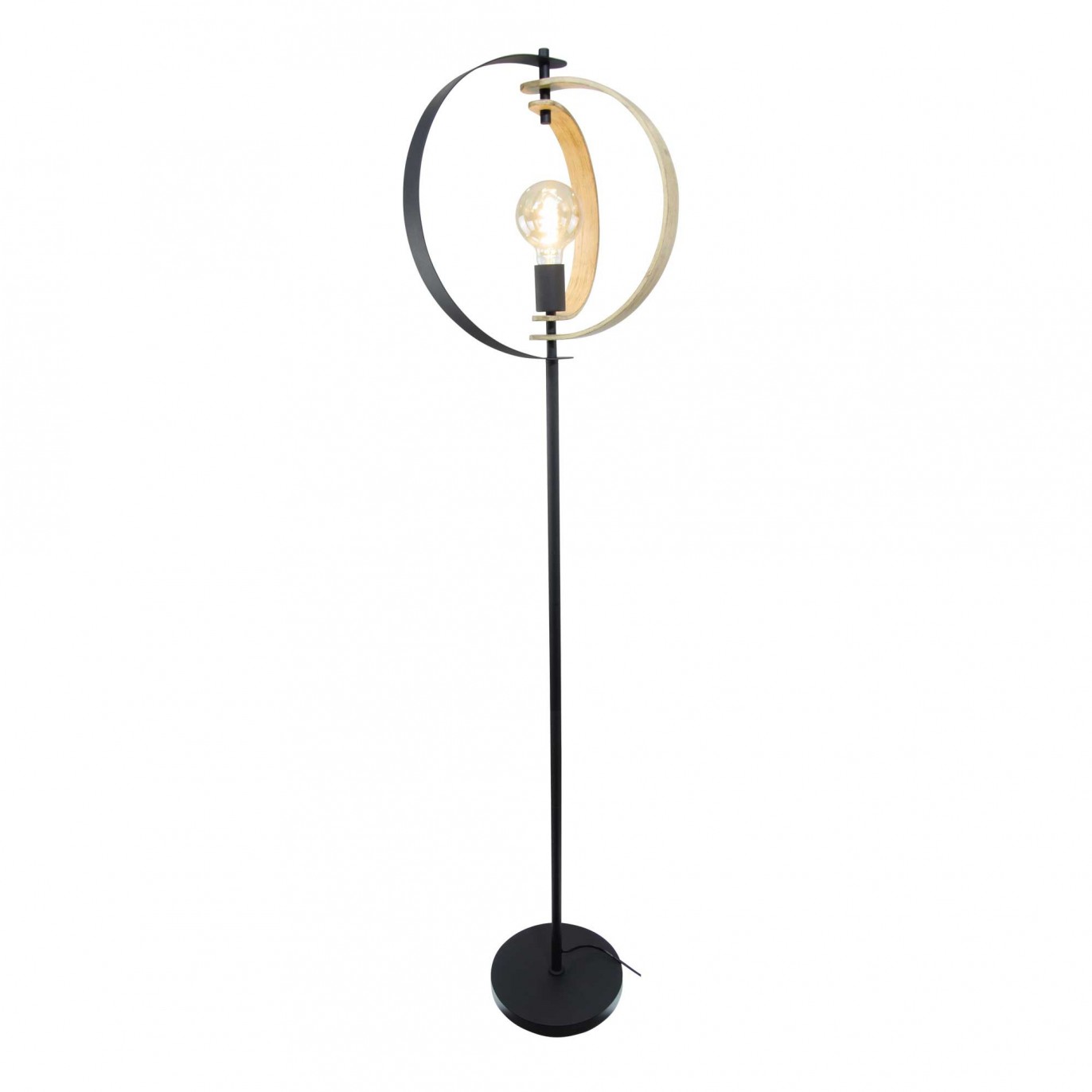 Lampadaire en bois marron et métal noir