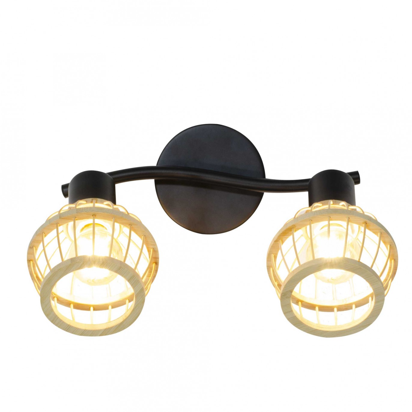 Applique murale 2 lumières en bambou coloris naturel et métal noir