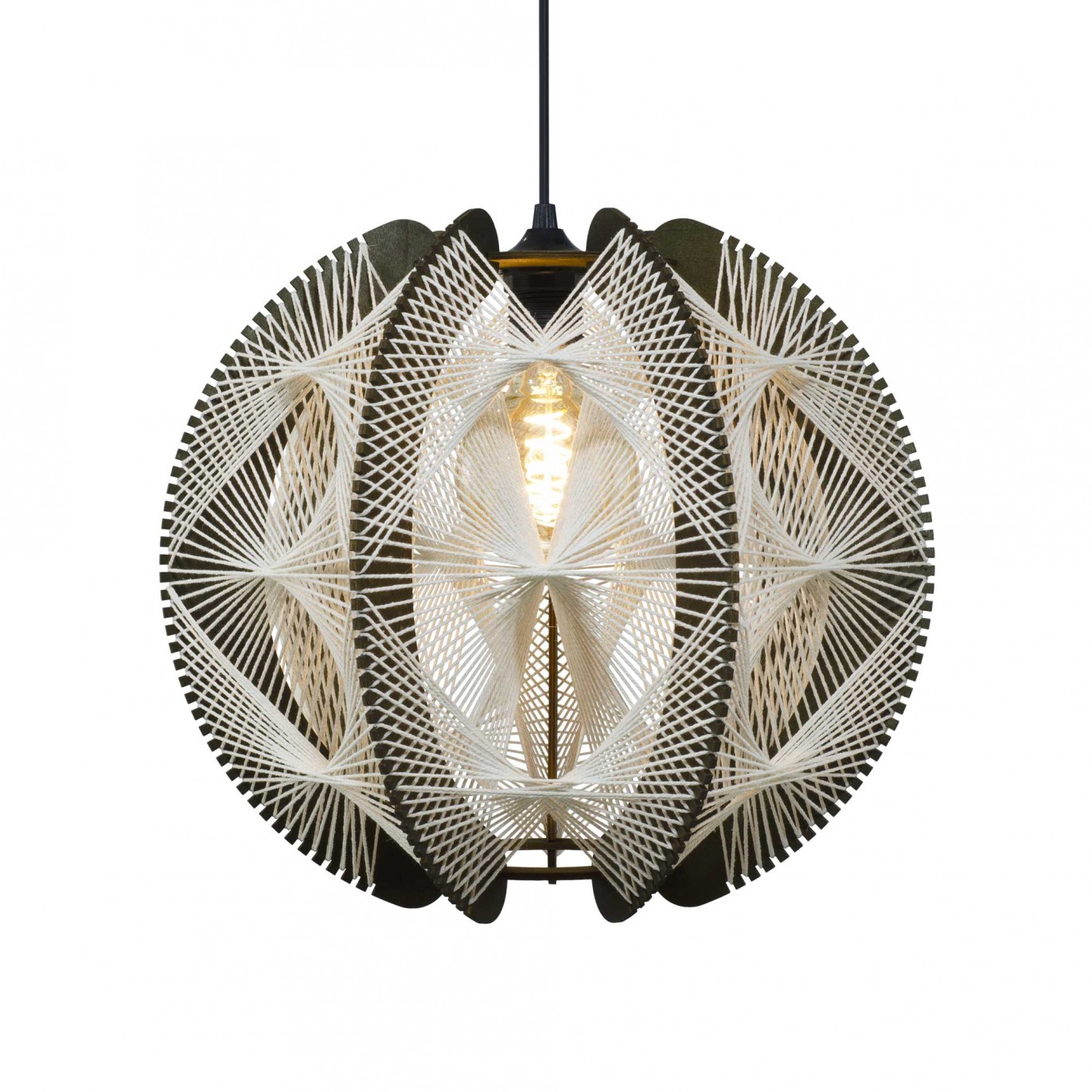 Suspension en fibre de bois et fil de coton marron