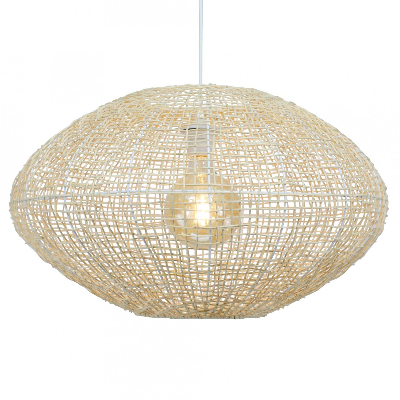 Suspension en rotin naturel et métal blanc