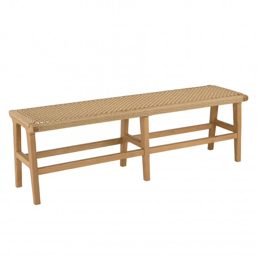 Banc de jardin 3 places teck assise rotin synthétique beige