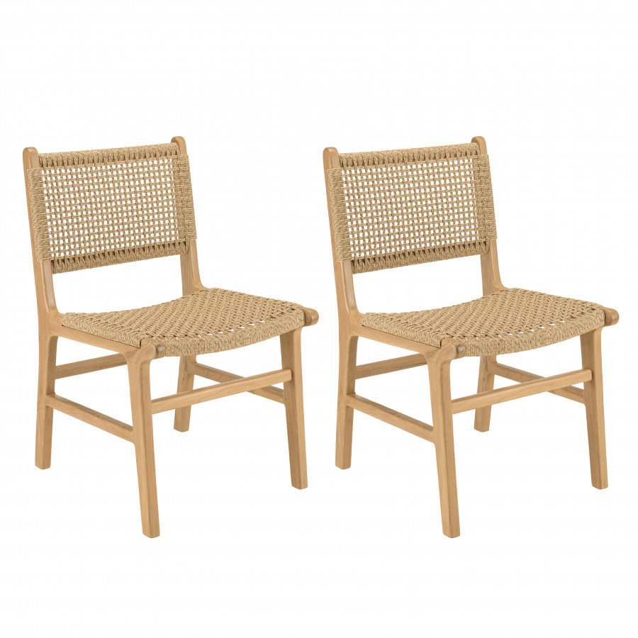 Lot de 2 chaises jardin teck naturel rotin synthétique beige