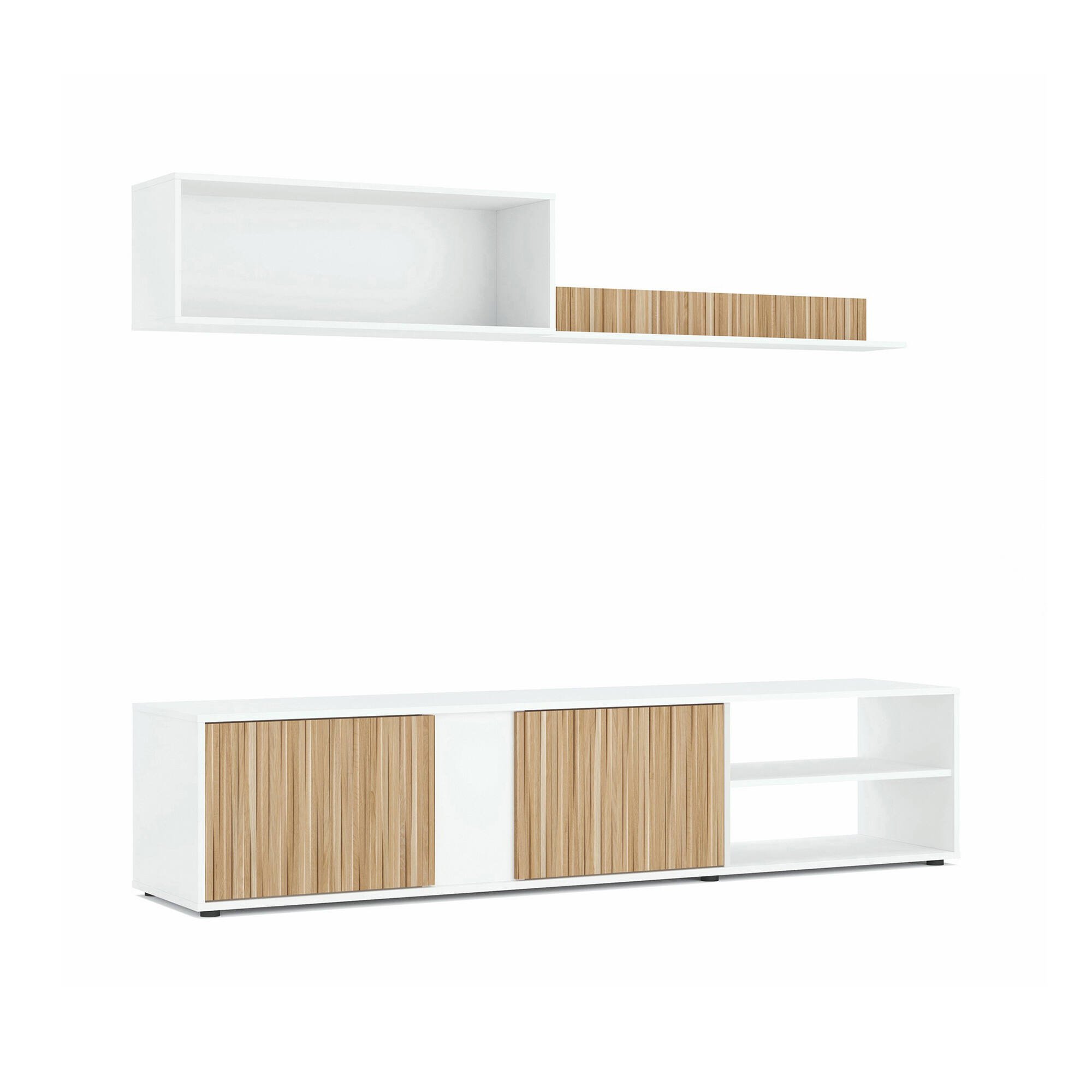 Meuble tv effet bois blanc, beige 180×33 cm