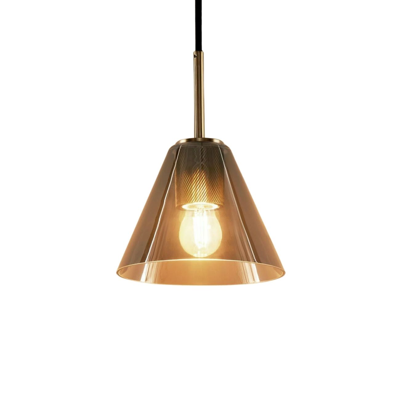Suspension en verre Gris, laiton et noir 24 cm