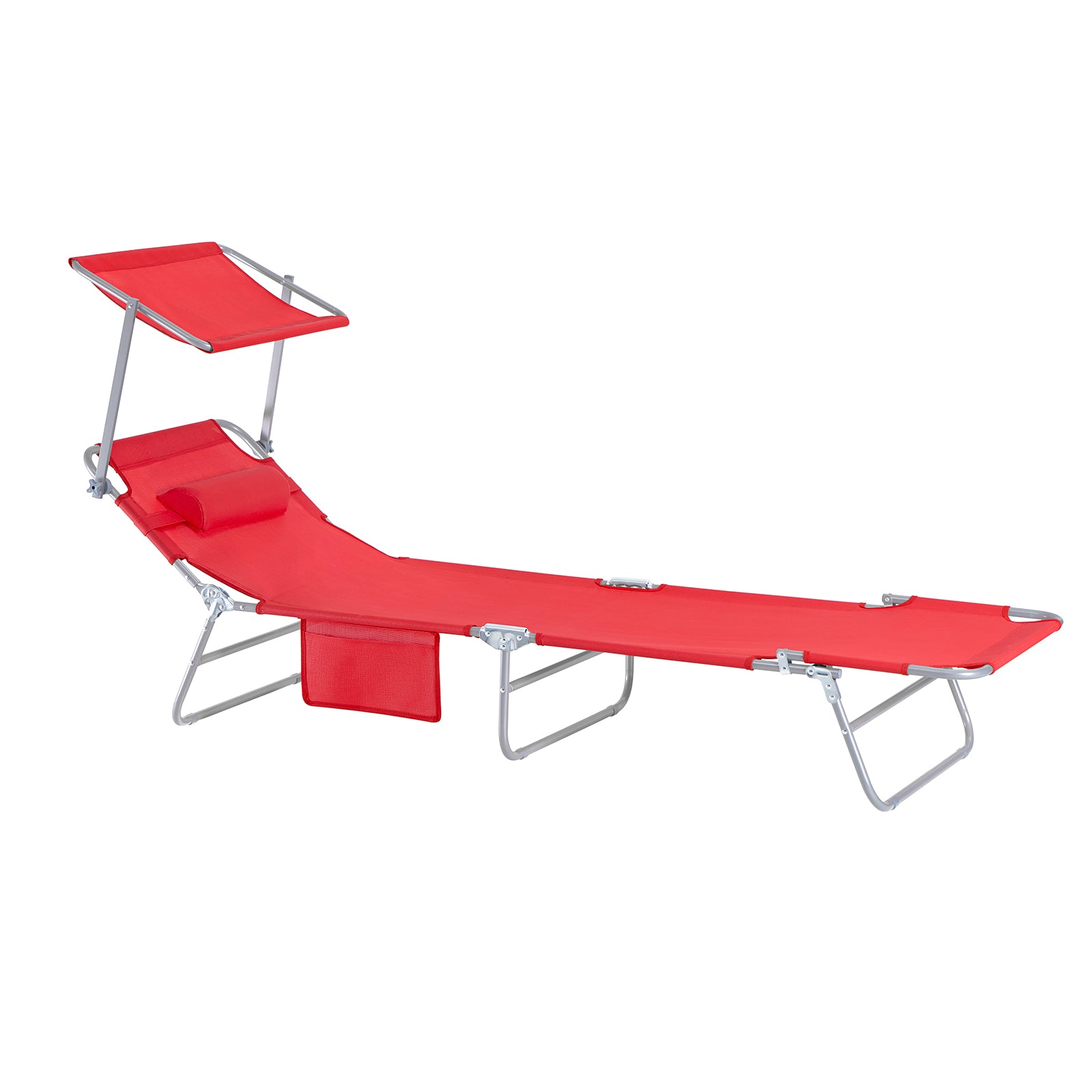 Bain de soleil pliable position réglable avec parasol - rouge