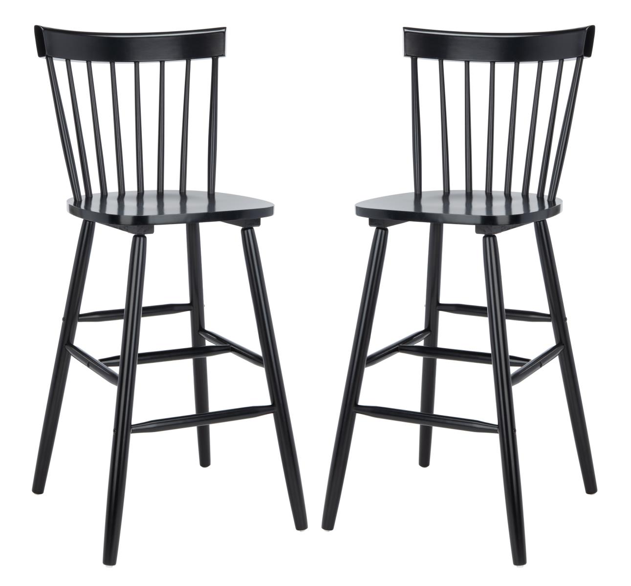 Ensemble de 2 tabourets de bar en bois de caoutchouc noir