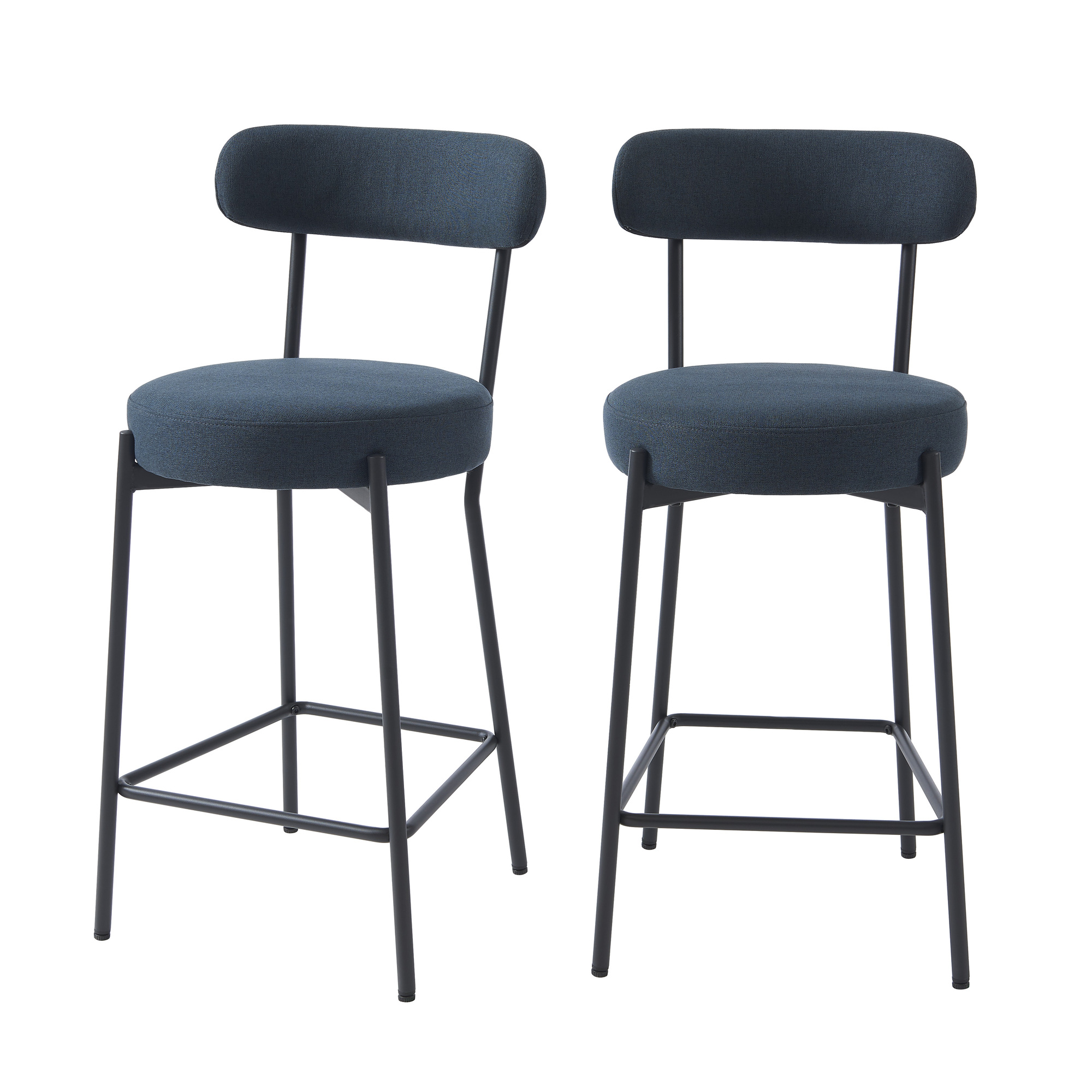 Lot de 2 tabourets en tissu bleu piètement noir