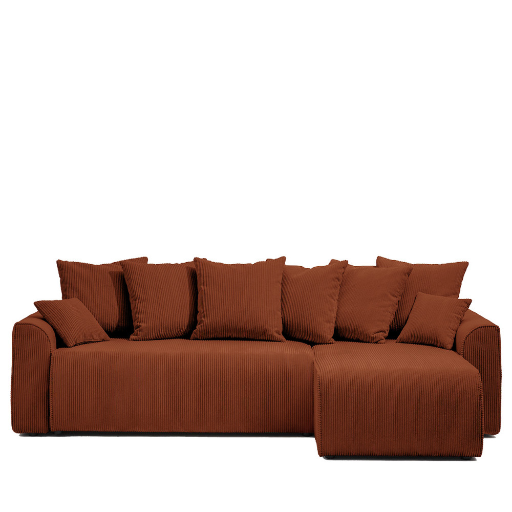 Canapé d&rsquo;angle convertible 4 places velours avec coffre – Terracotta