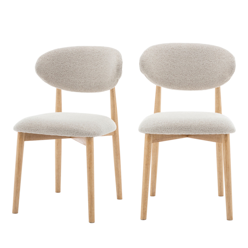 Lot de 2 chaises en tissu bouclette et bois – Beige