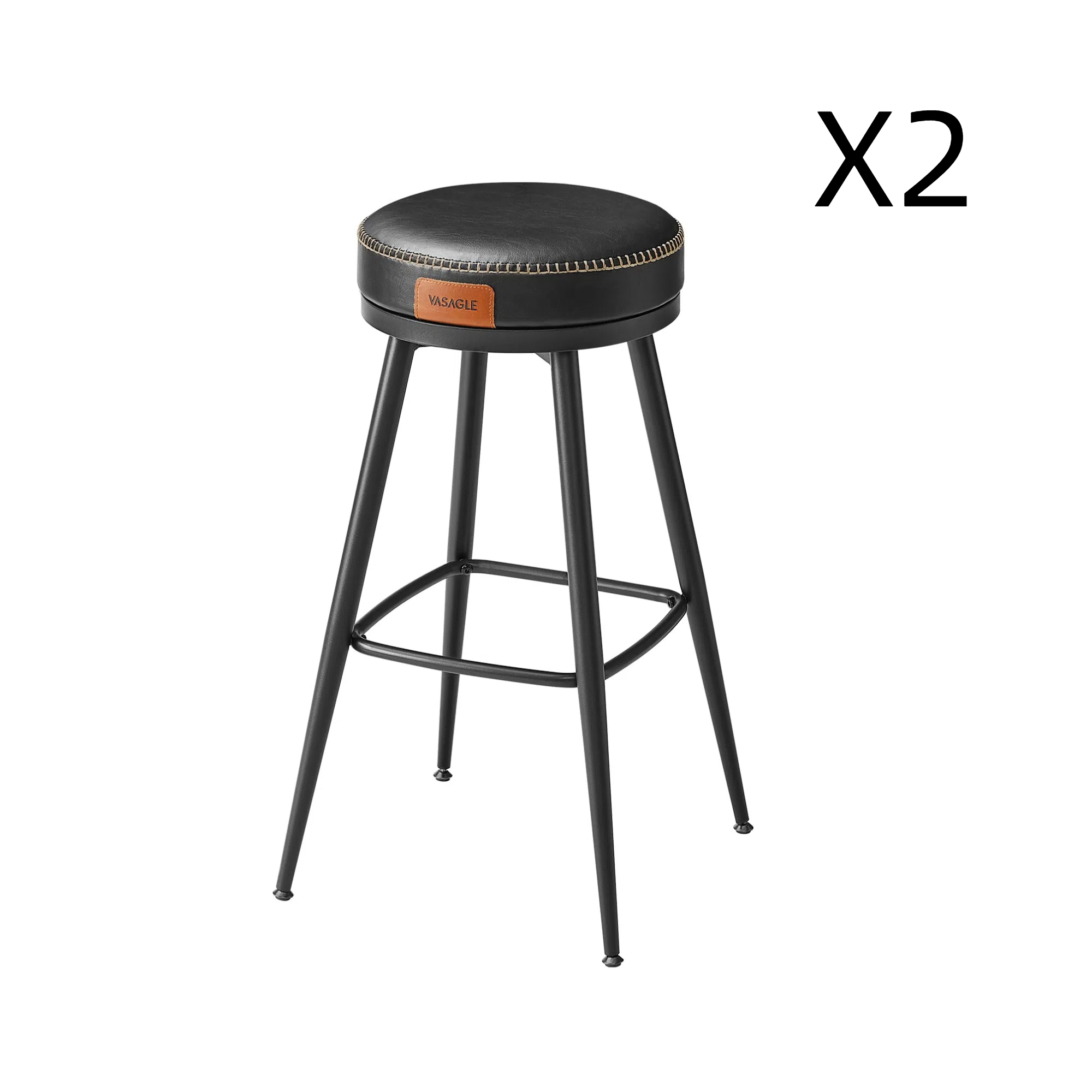 Tabouret de bar Lot de 2 siège pivotant hauteur 76 cm noir d&rsquo;encre