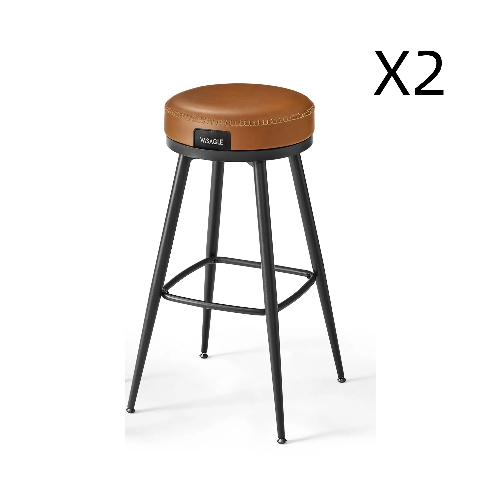 Tabouret de bar Lot de 2 siège pivotant hauteur 76 cm marron caramel