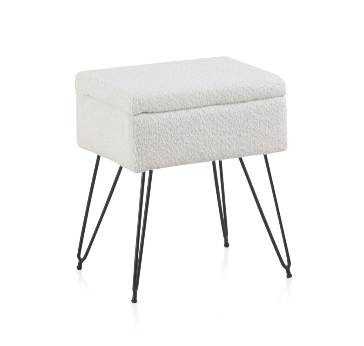 Tabouret blanc tapissé avec pieds en métal noir