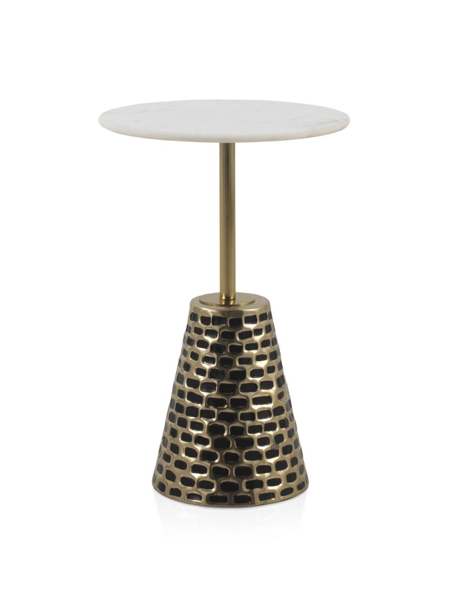 Table d&rsquo;appoint avec base en métal doré et plateau en marbre blanc