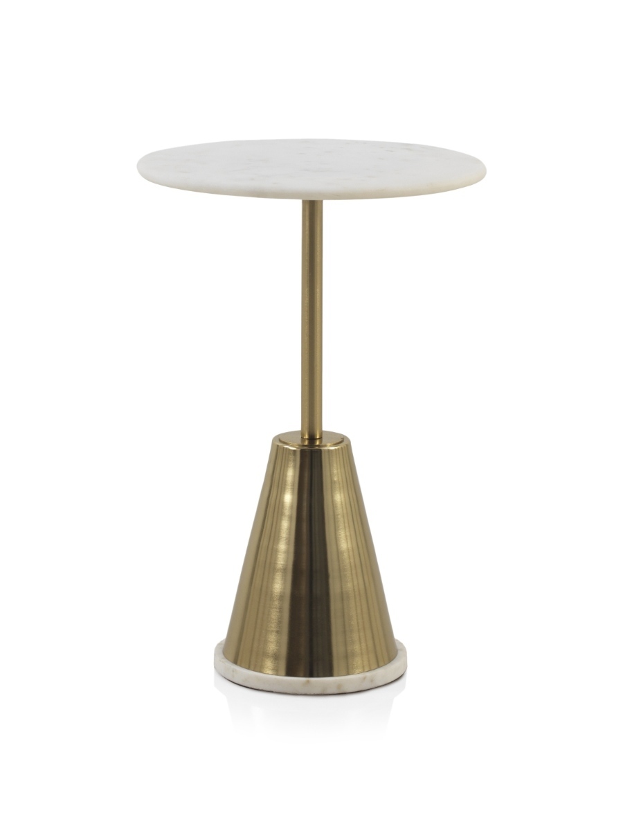 Table d&rsquo;appoint avec base en métal doré et plateau en marbre blanc