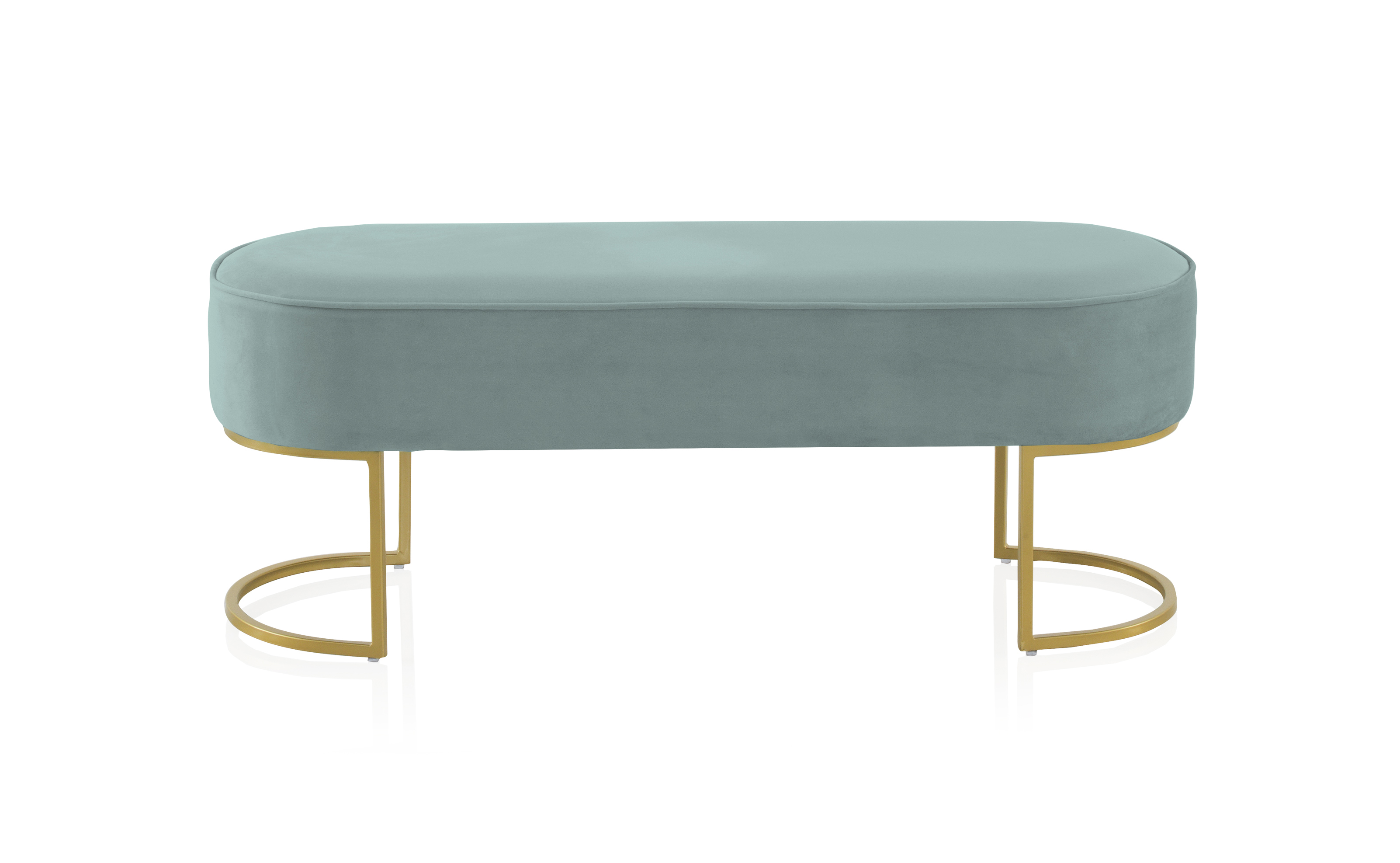 Tabouret tapissé en tissu velours bleu et base dorée