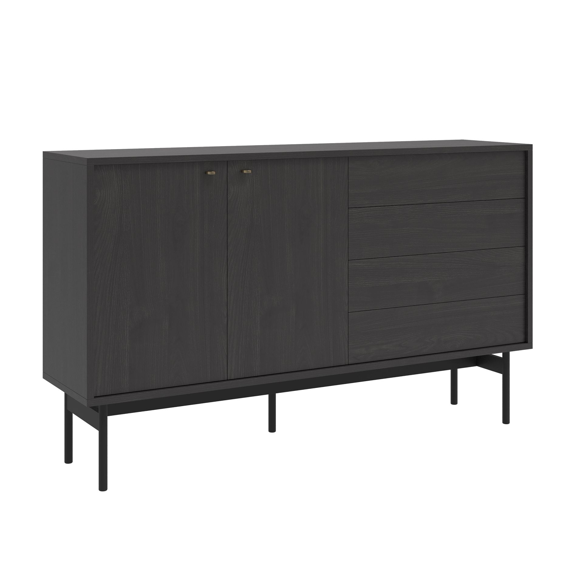 Buffet 2 portes aspect frêne, nuances de gris et de noir 154 cm