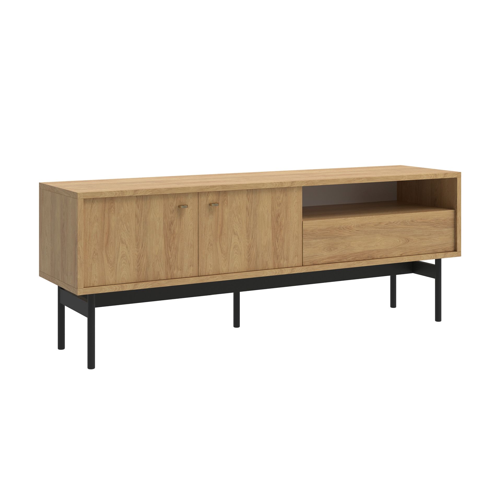 Meuble TV 2 portes avec tiroir aspect bois clair 154 cm