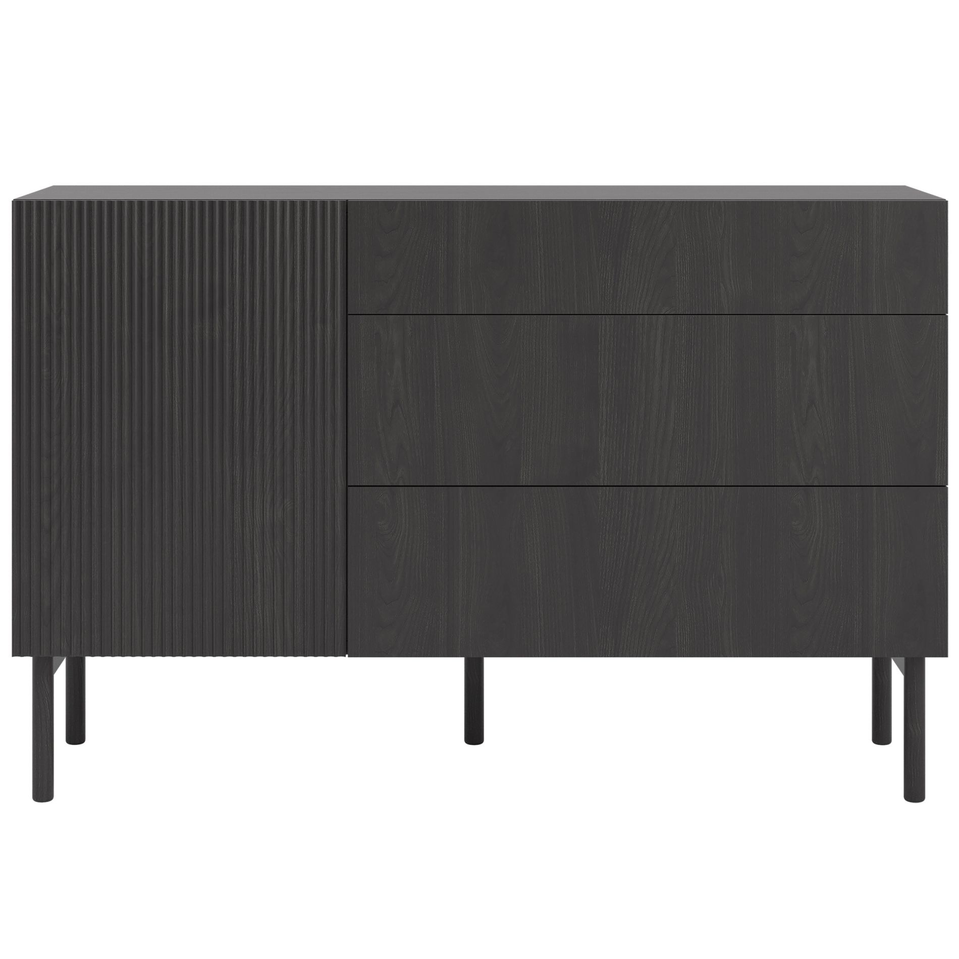 Buffet 3 tiroirs en aspect frêne noir 140 cm