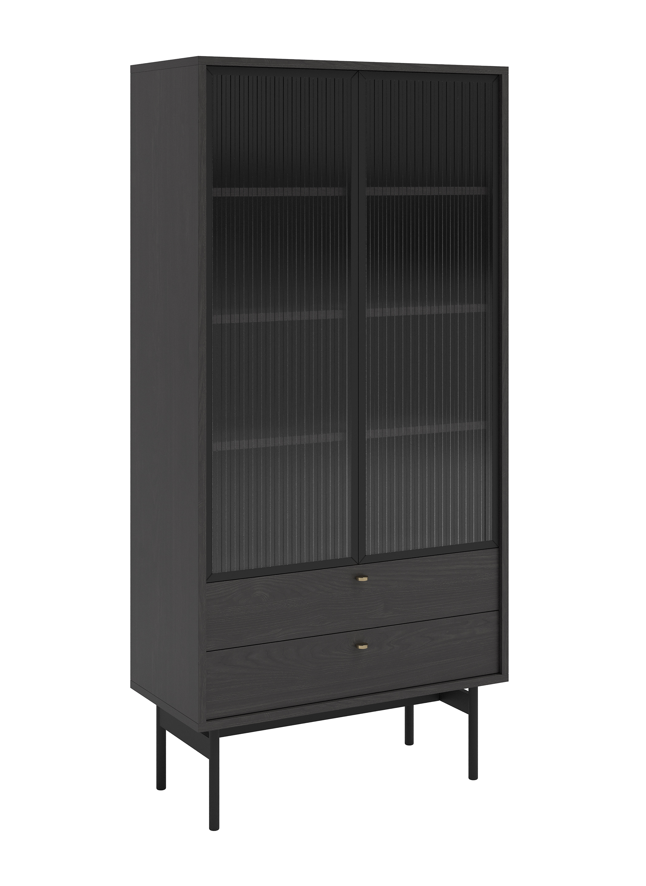 Vitrine 2 portes aspect frêne, nuances de gris et de noir 179 cm