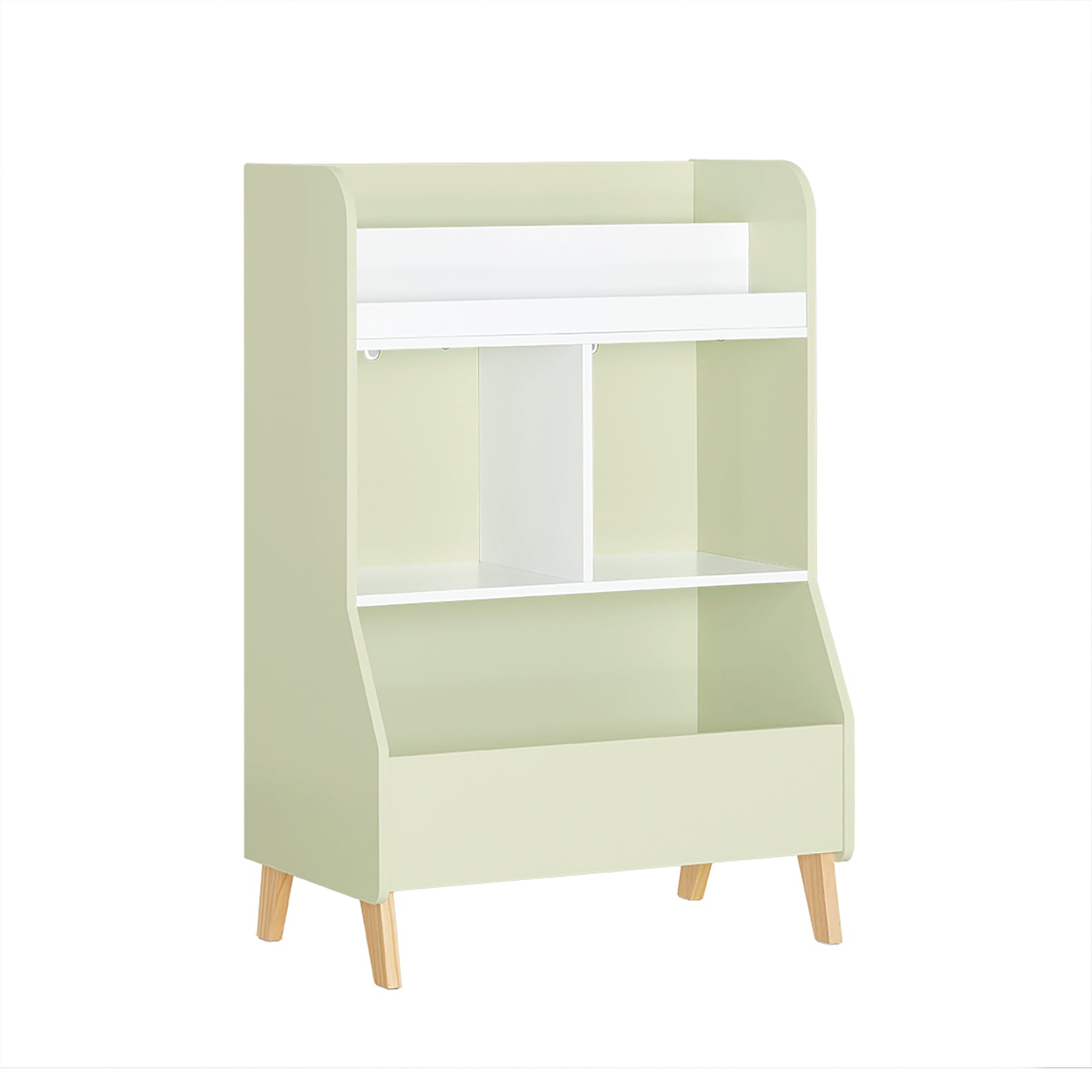 Bibliothèque avec 2 étagères et 3 compartiments effet bois vert