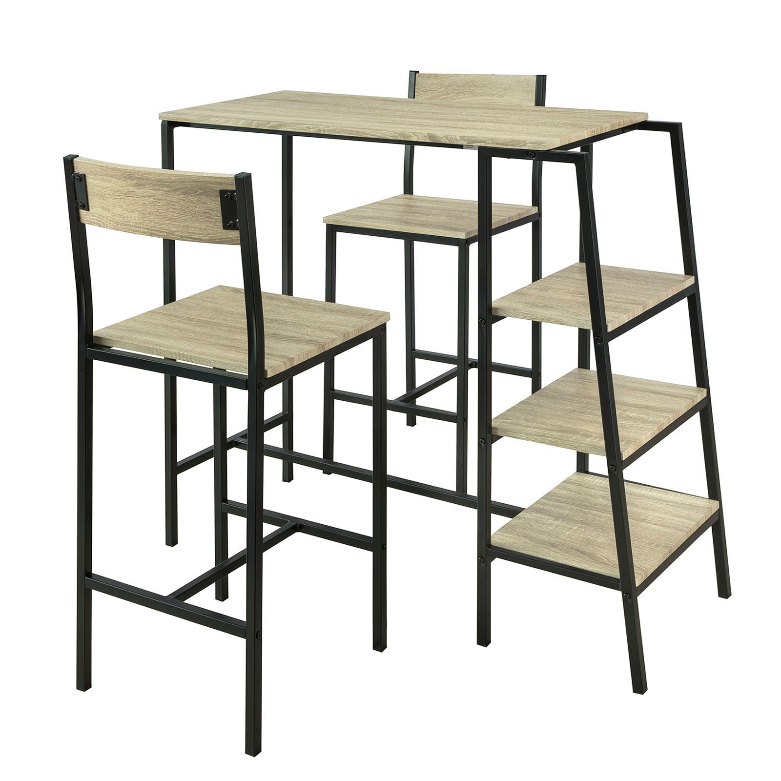 Set de 1 table avec 3 étagères latéraux + 2 Chaises cardre en métal
