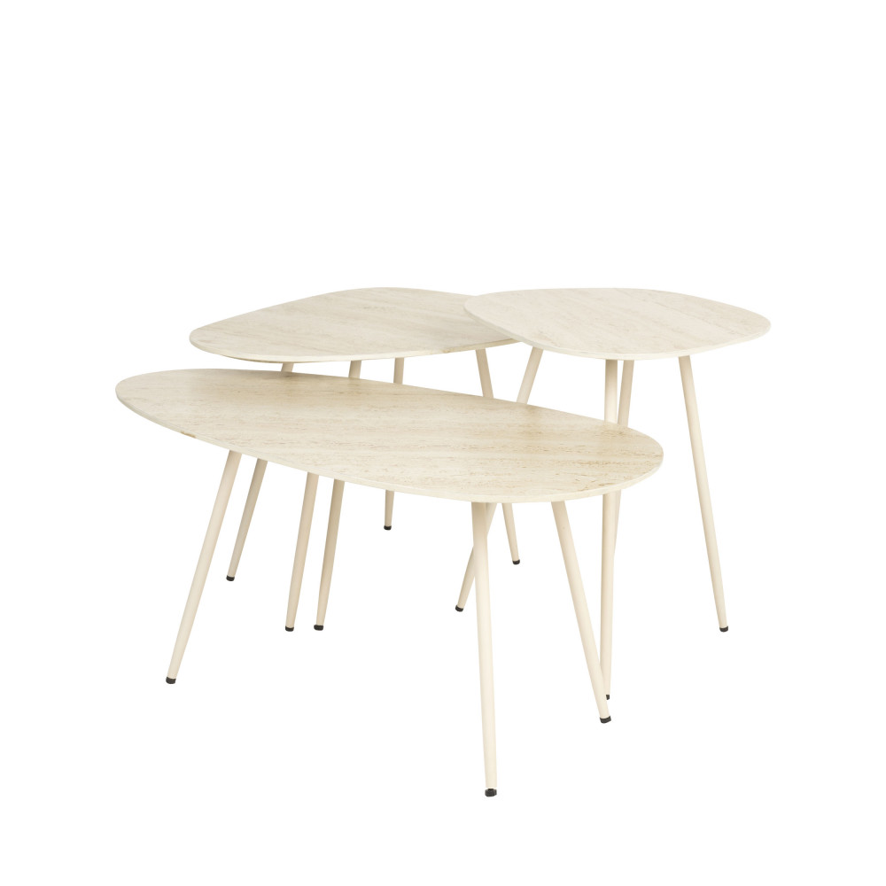 Lot de 3 tables basses organiques gigognes effet travertin – Beige