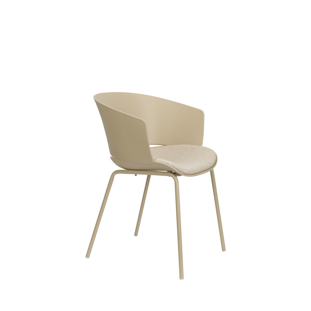 Lot de 4 chaises en plastique, tissu et métal – Beige