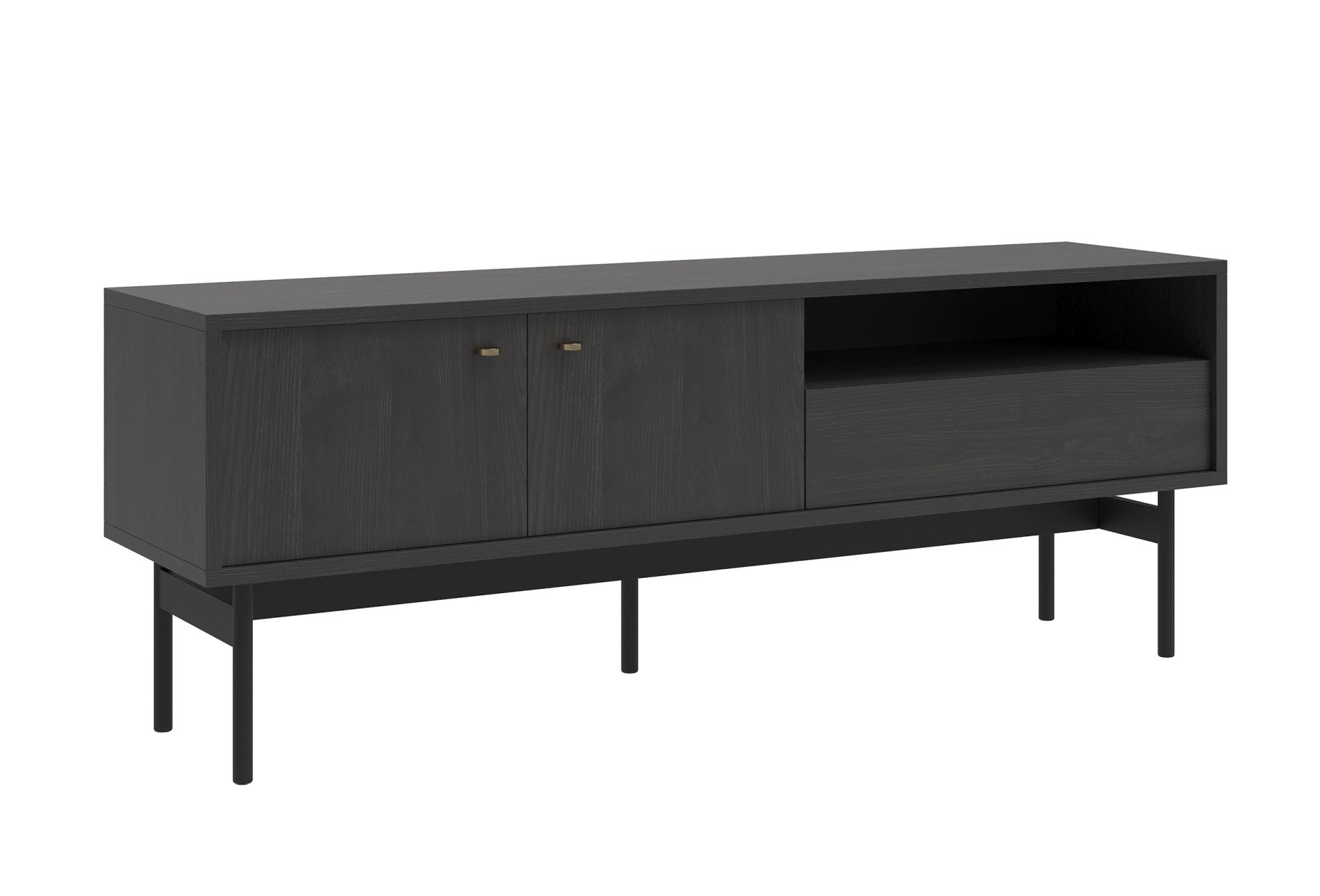 Meuble TV avec tiroir aspect frêne, nuances de gris et de noir 154 cm