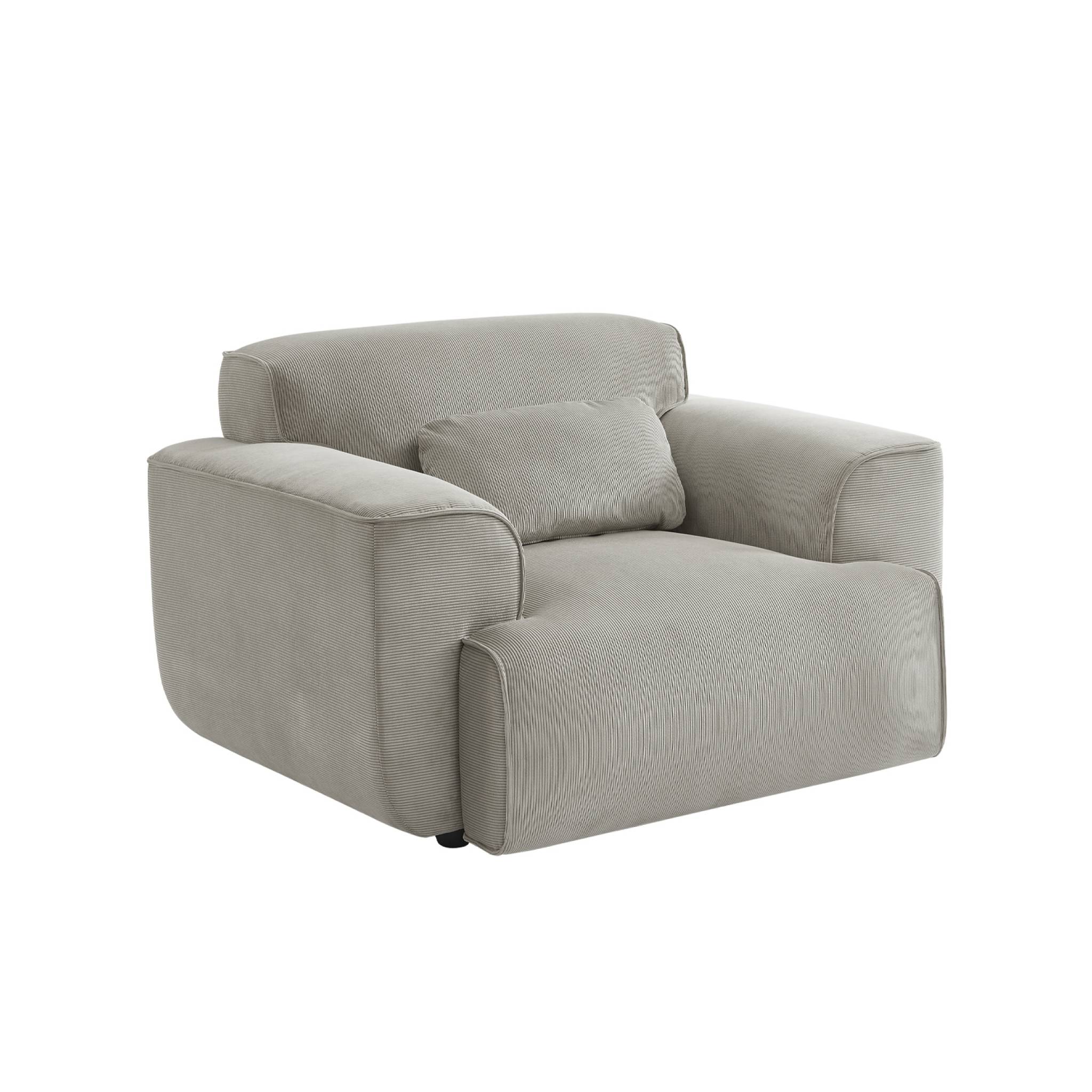 Fauteuil velours côtelé gris clair, coussin fourni