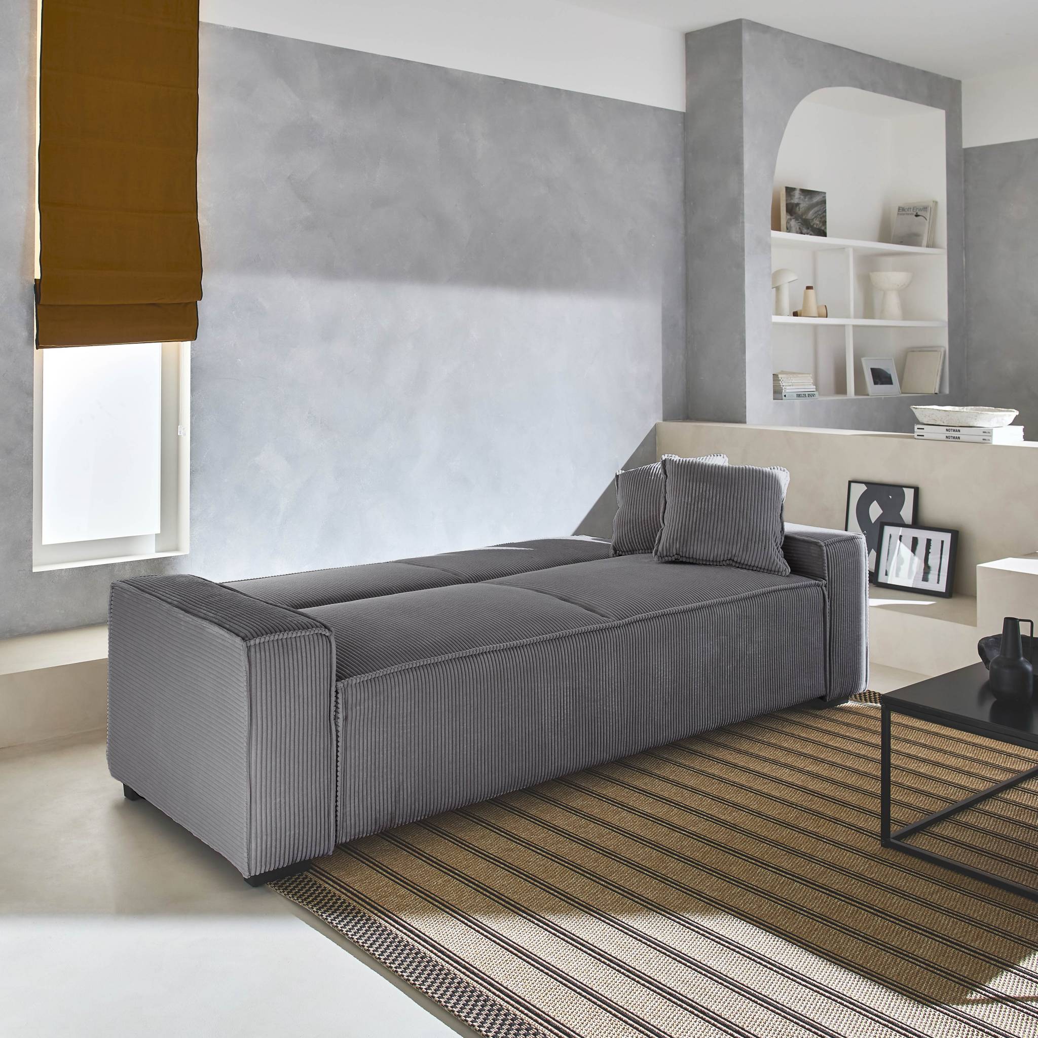 feel - Canapé convertible velours côtelé Gris - Vue supplémentaire 2
