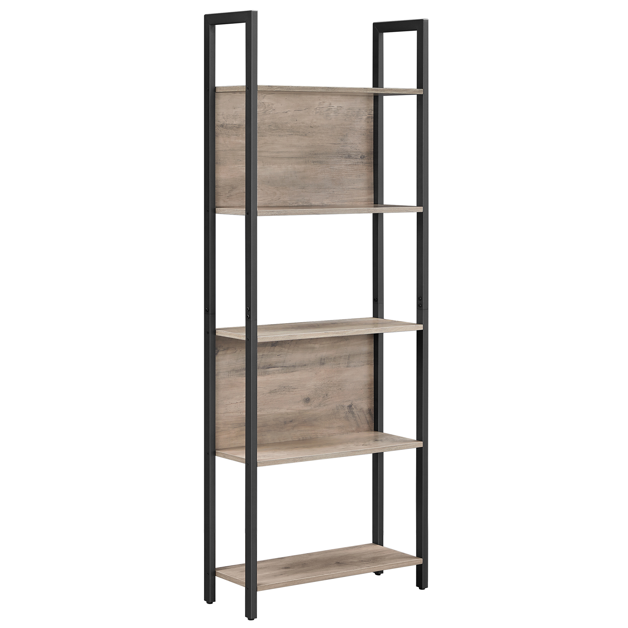 Bibliothèques à 5 niveaux style industriel effet bois grège