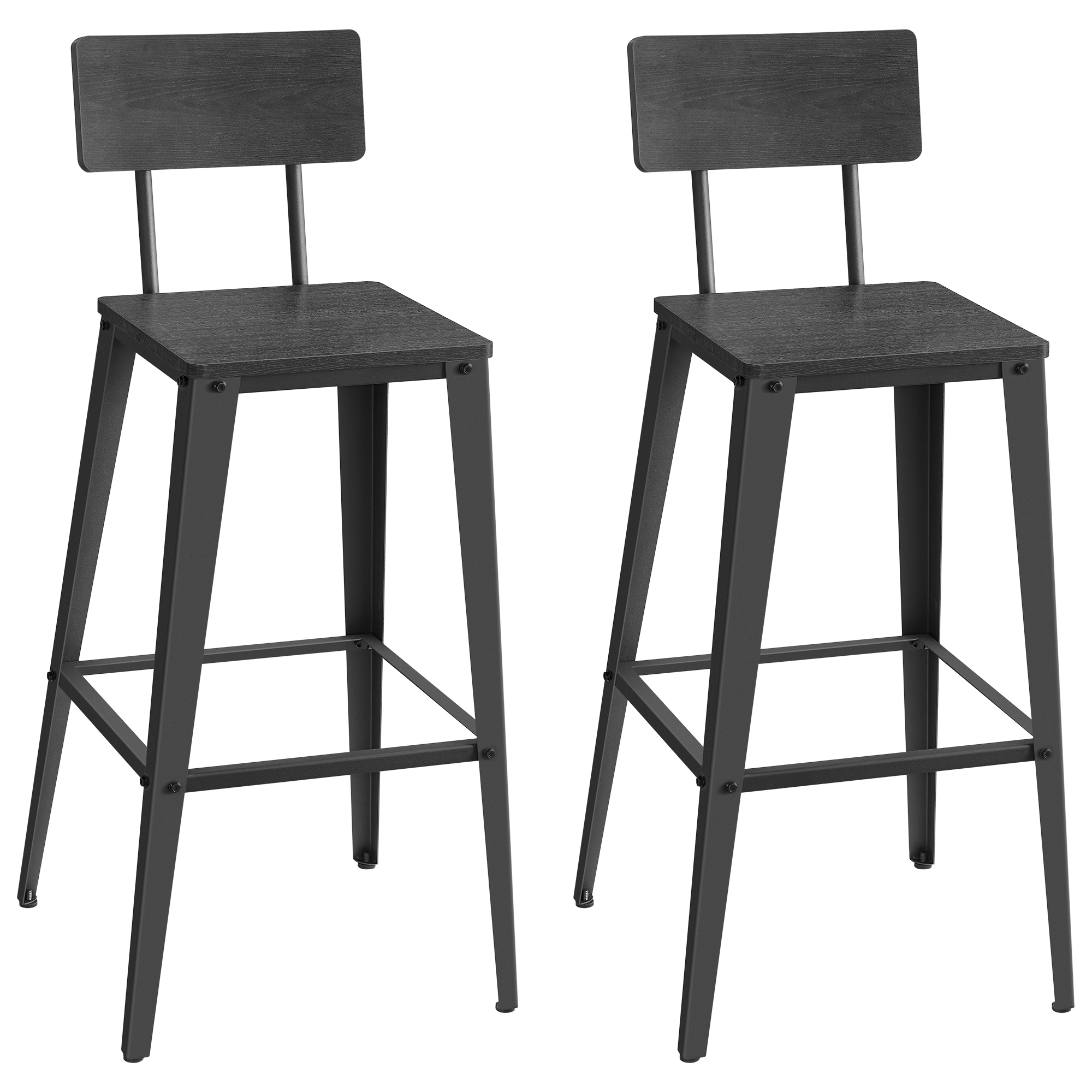 Tabouret bar industriel lot de 2 en acier noir cendré et noir d&rsquo;encre