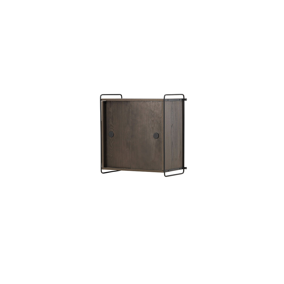 Étagère murale 2 portes en bois foncé