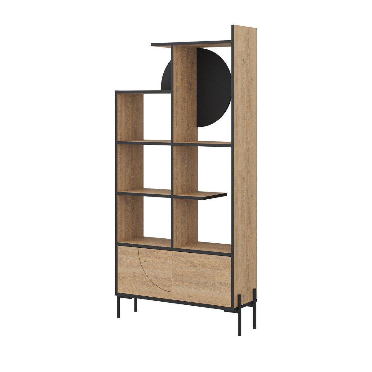 Bibliothèque 2 portes avec pieds en métal H180 cm – Marron