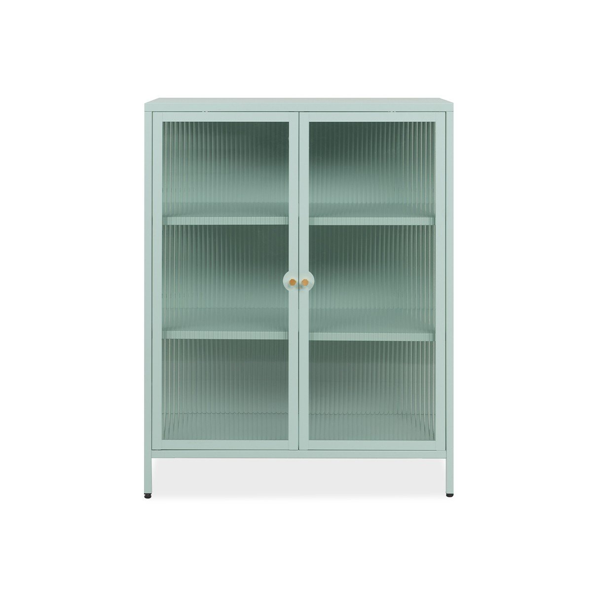 Commode verte 2 portes vitrées et 2 étagères en métal L80 cm – Vert
