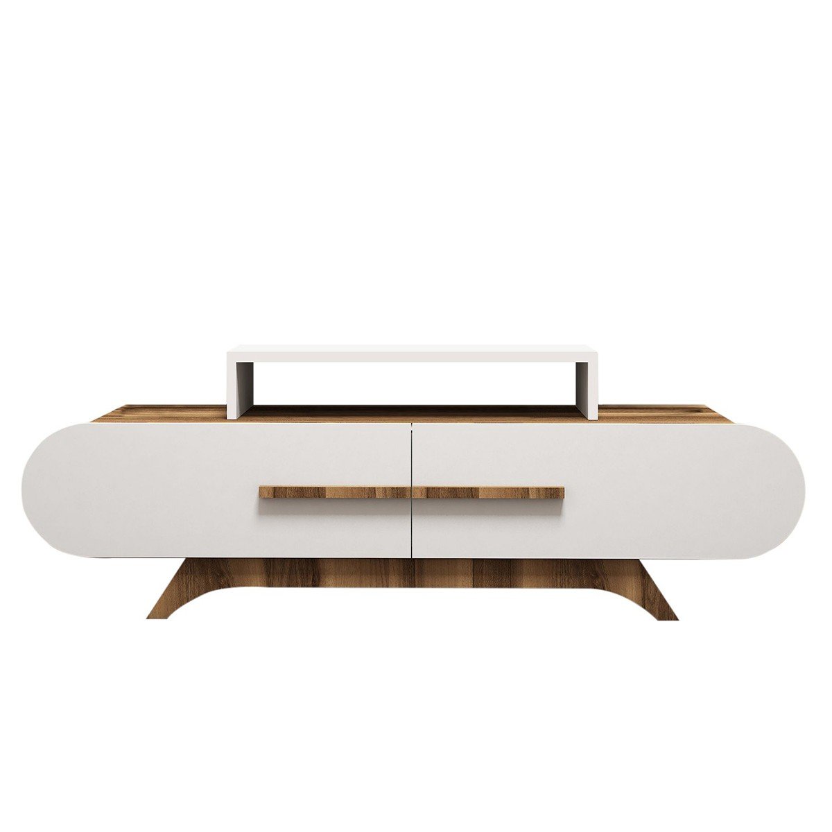 Meuble TV 2 portes décor noyer et blanc – L145 cm