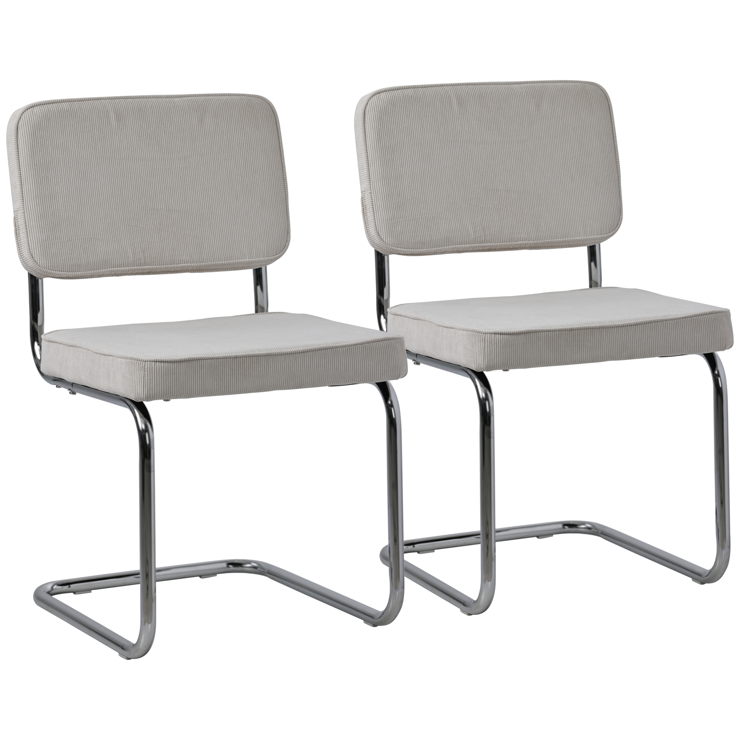 Lot de 2 chaises cantilever en velours beige, structure en acier gris