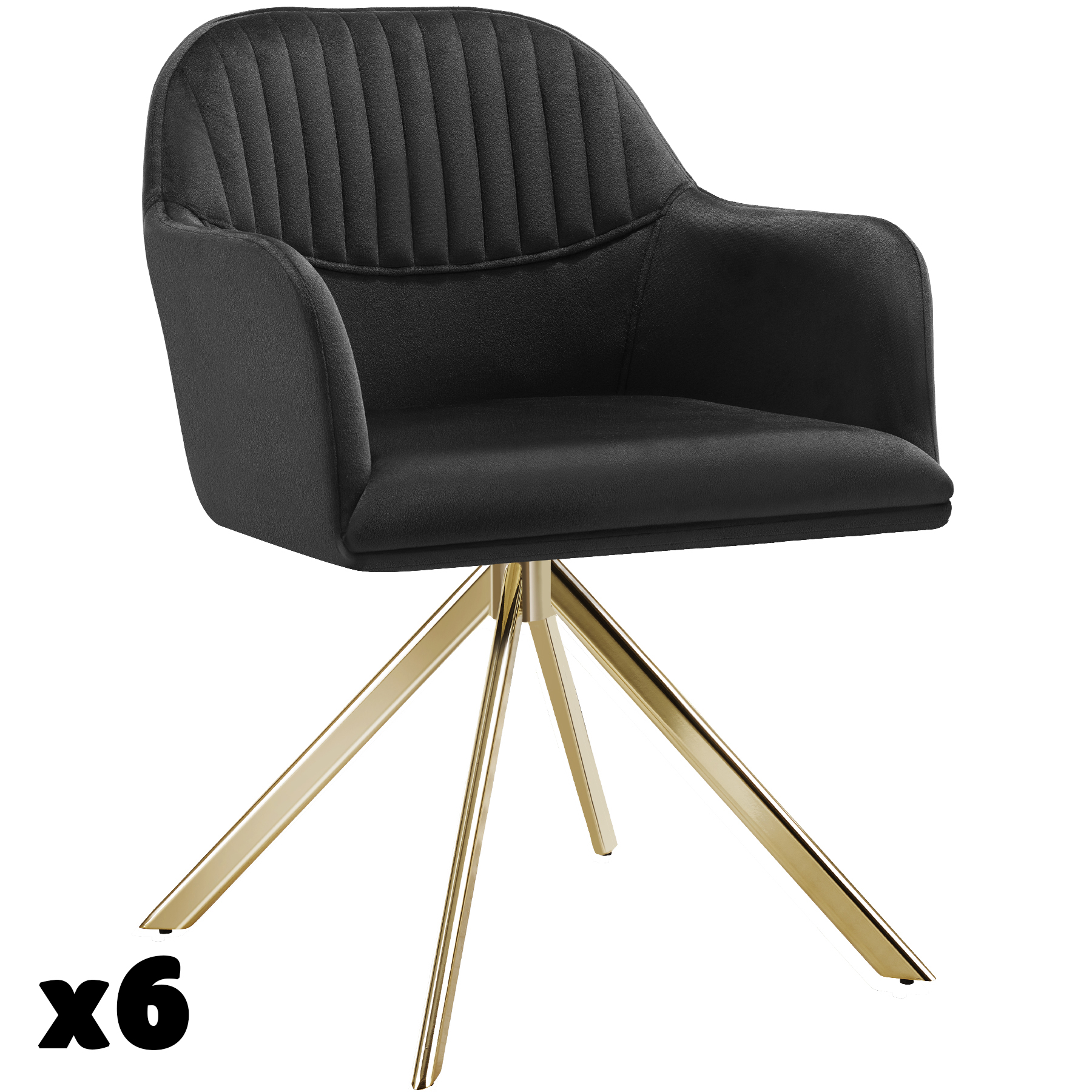 Lot 6 chaises pivotantes à 360° en velours avec rembourrage noir/or