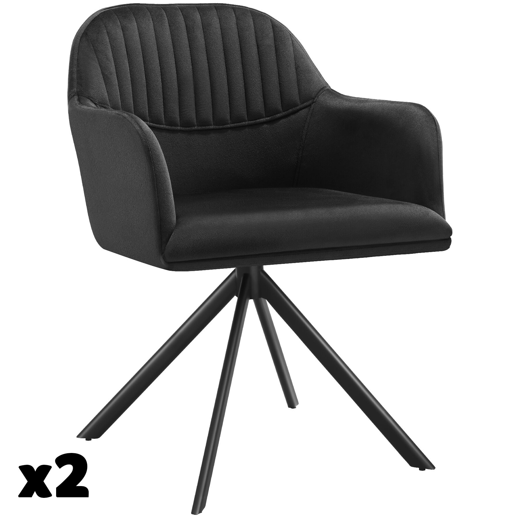 Lot de 2 chaises pivotantes à 360° en velours avec rembourrage noir