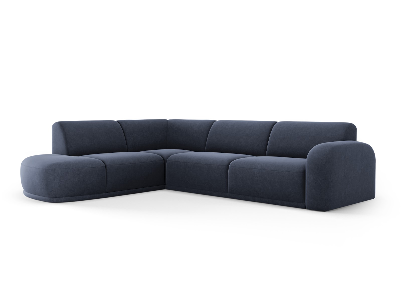 Canapé d&rsquo;angle gauche 4 places en tissu velours bleu foncé