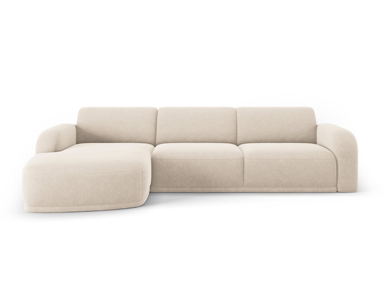 Canapé d’angle gauche 4 places en tissu velours beige