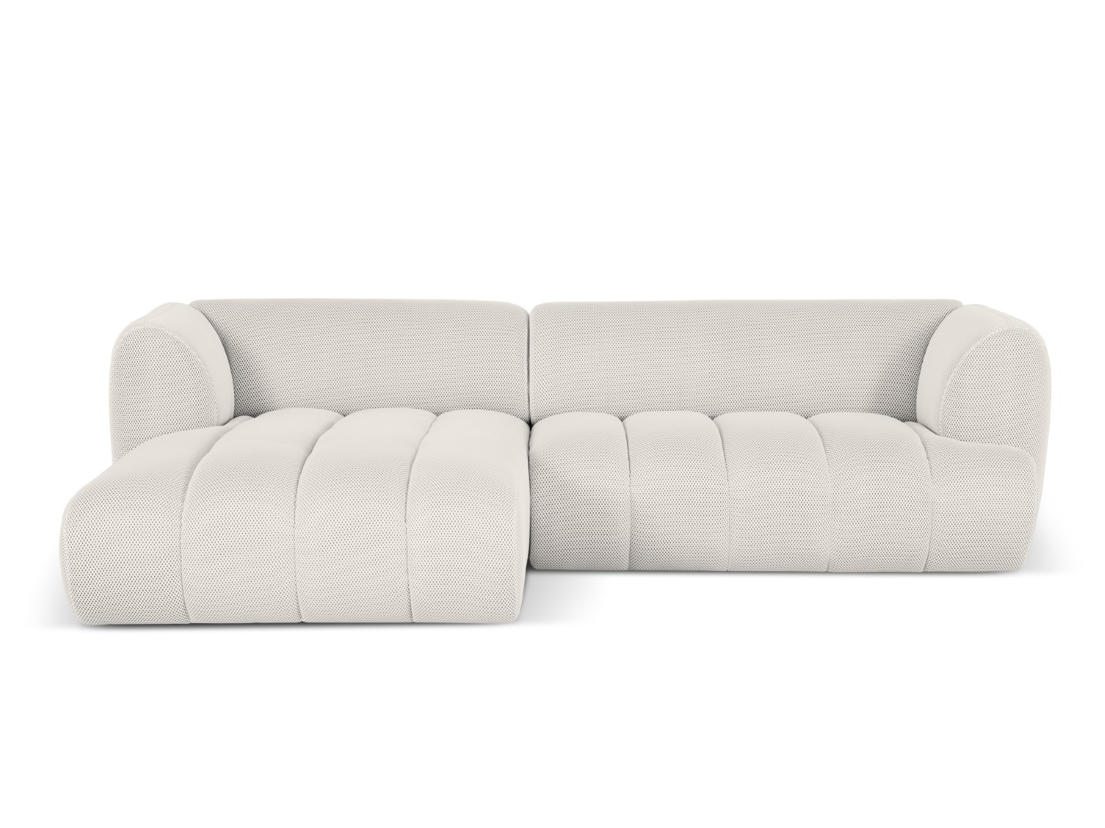 Canapé d’angle gauche modulable 4 places en tissu 3d beige clair