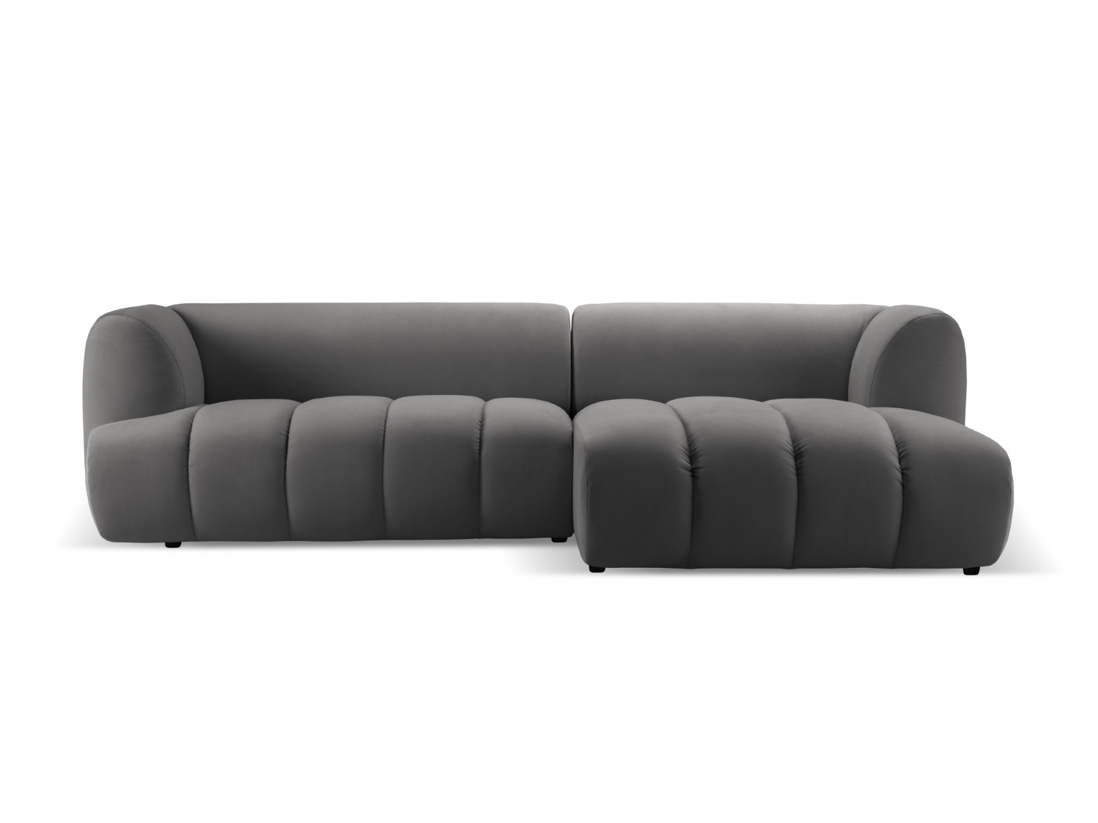 Canapé d’angle droit modulable 4 places en tissu velours ciment
