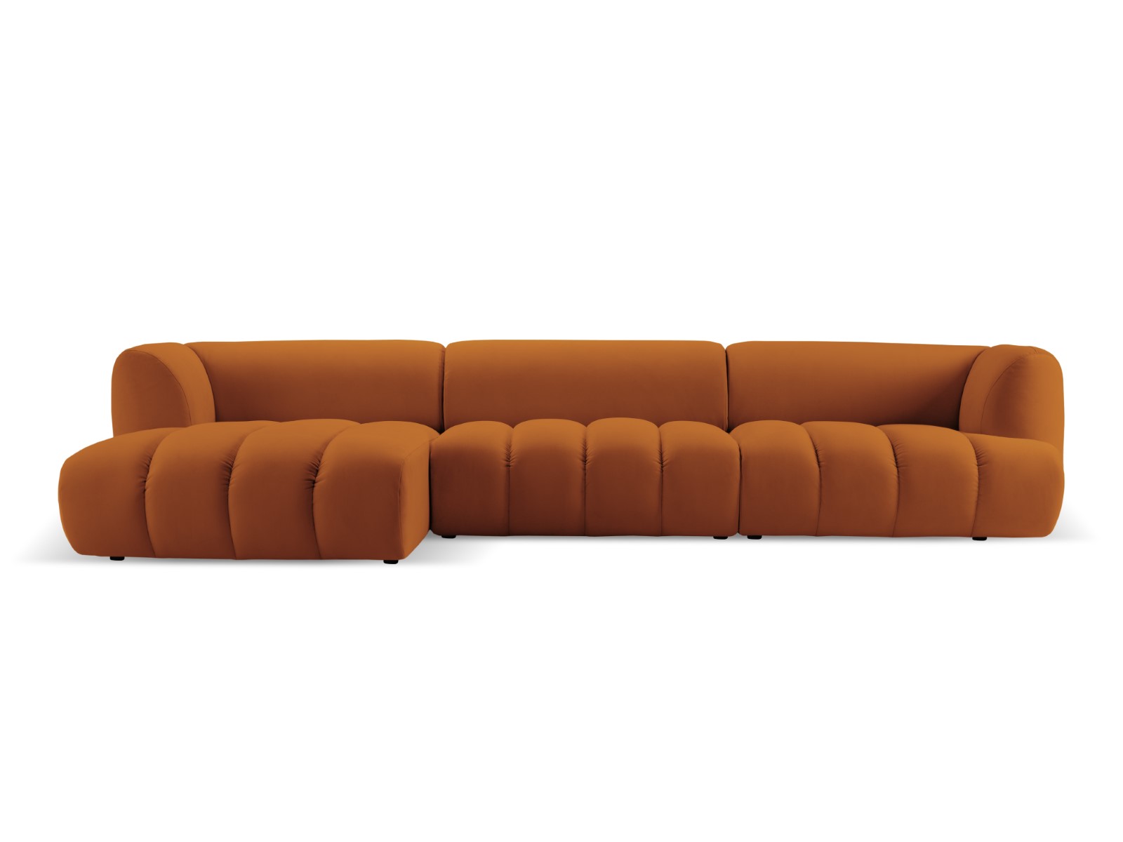 Canapé d’angle gauche modulable 5 places en tissu velours terracotta