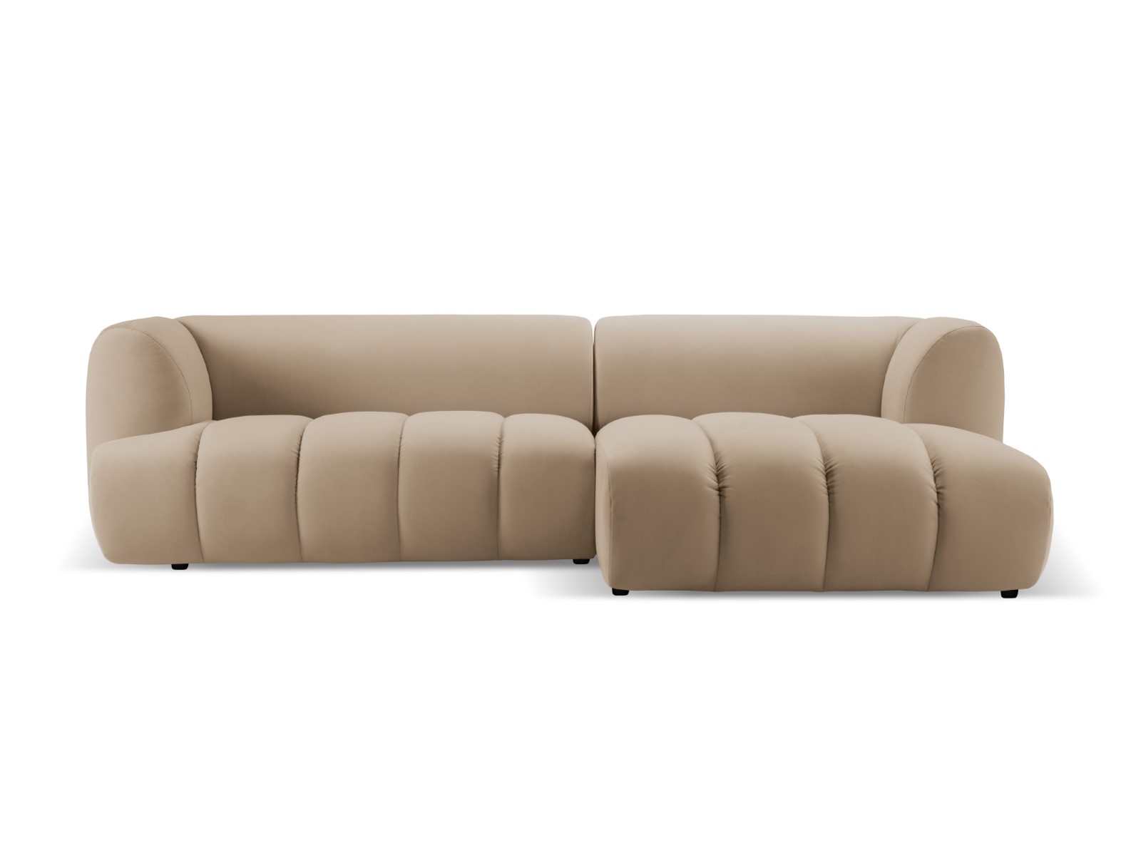 Canapé d&rsquo;angle droit modulable 4 places en tissu velours le sable