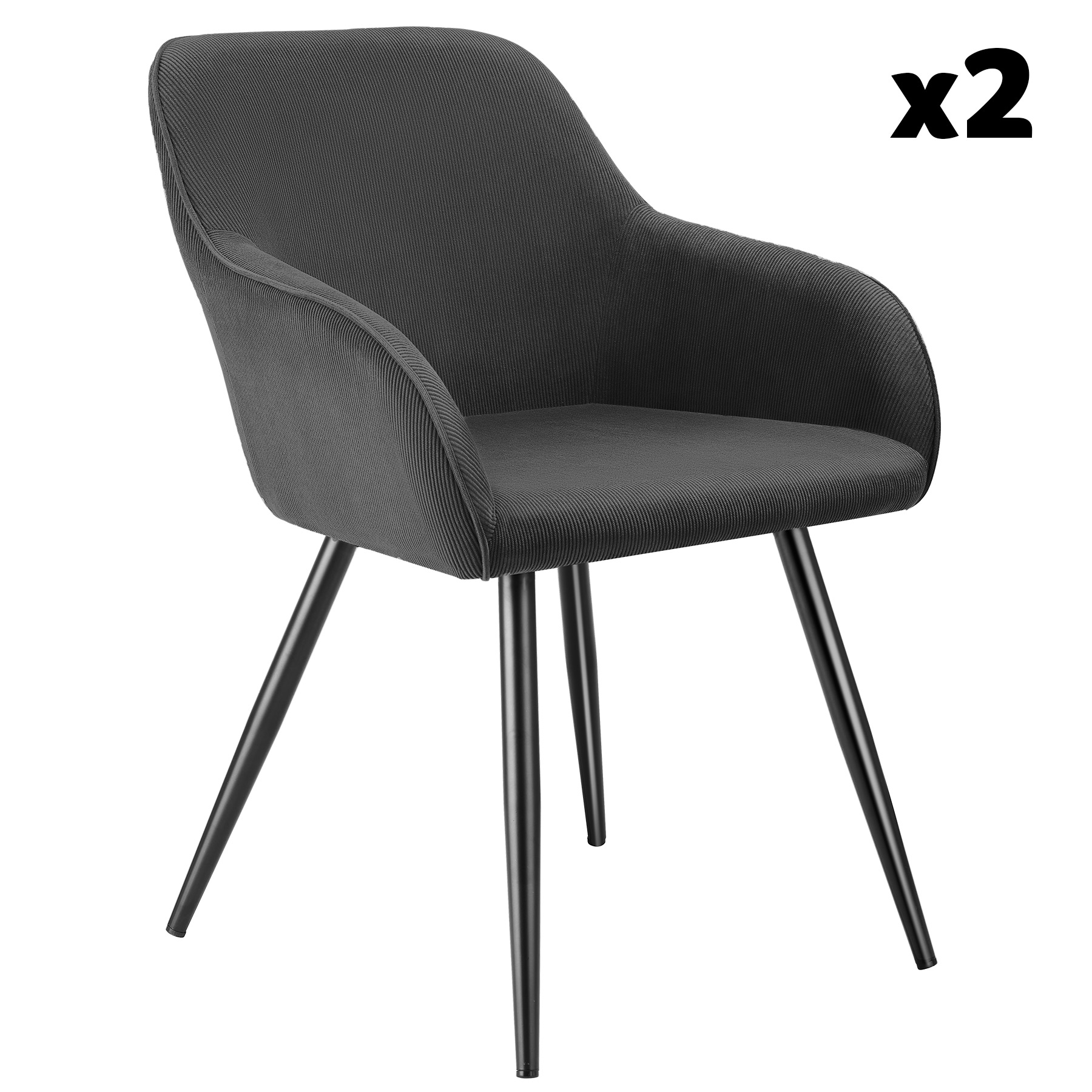 Lot 2 chaises élégantes aspect corde forme ergonomique anthracite/noir