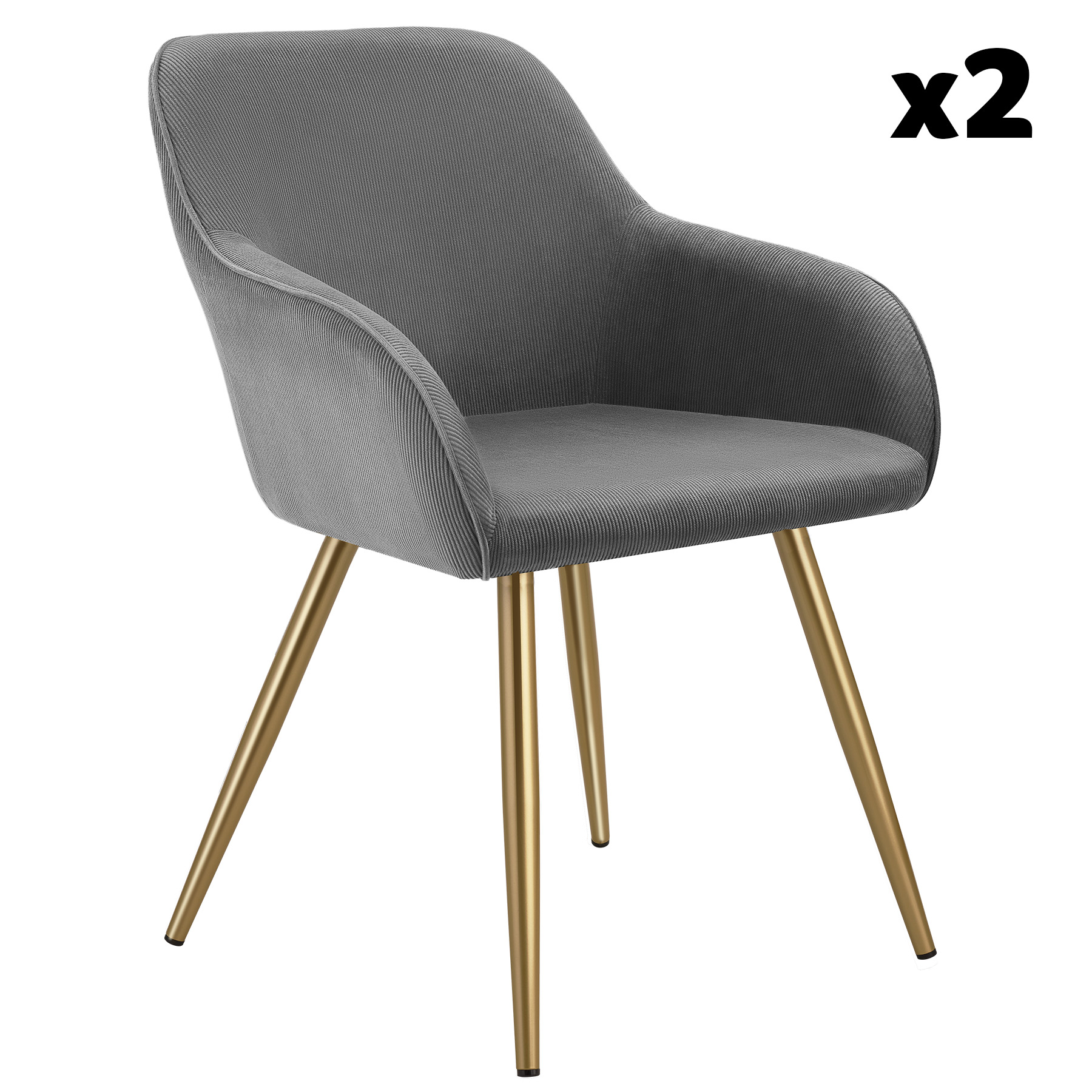 Lot 2 chaises élégantes aspect corde avec forme ergonomique gris/doré