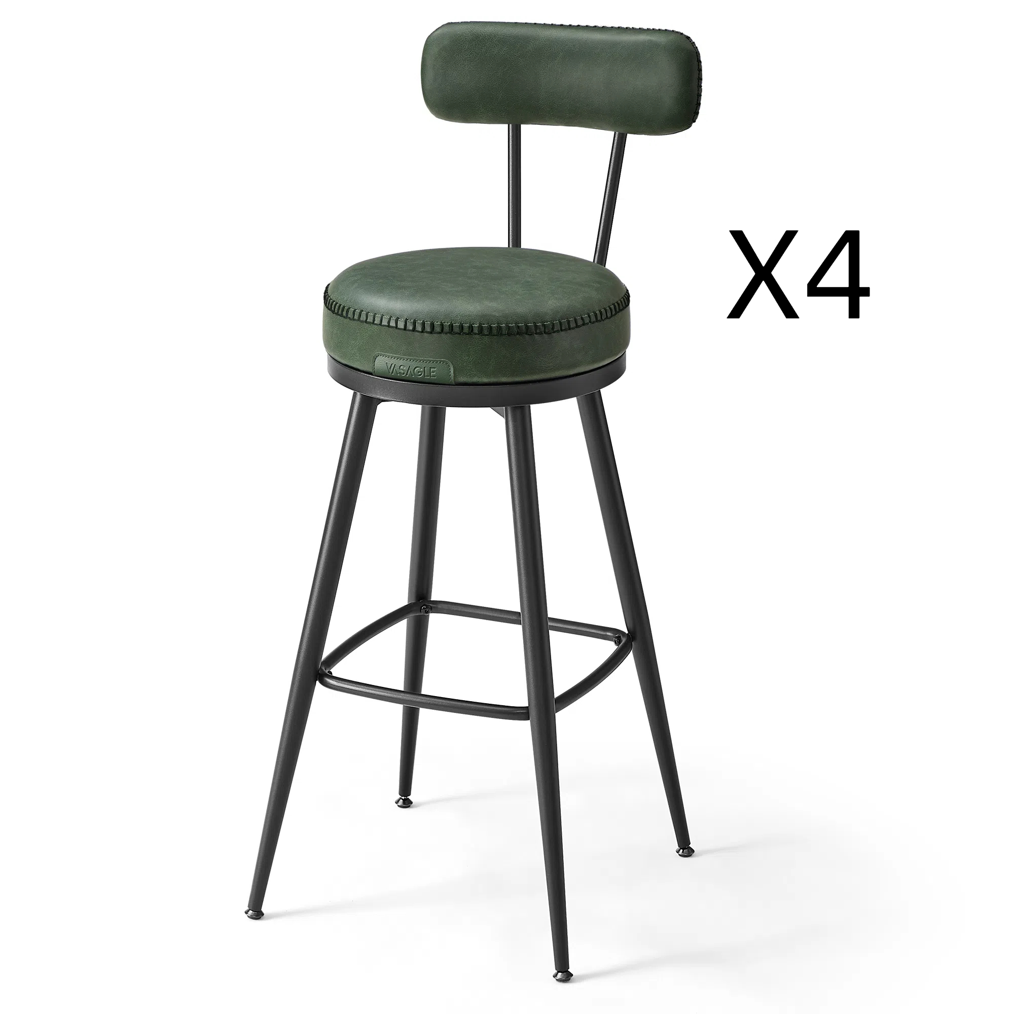 Tabouret de bar lot de 4 PU avec coutures hauteur 76 cm Vert forêt